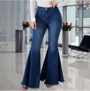 High-Rise Dark Indigo Flare Raw Hem Jeans Size 2XL